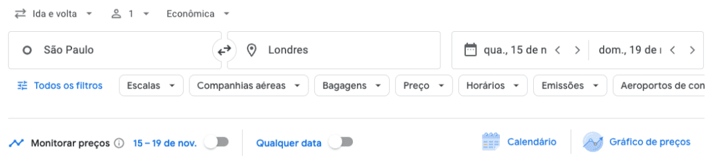 exemplo do sistema de busca do google flights 